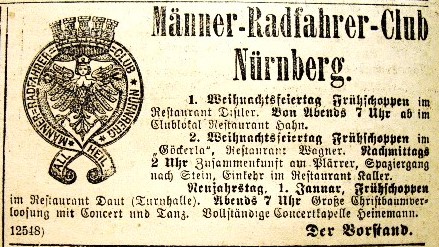 Anzeige des Männer-Radfahrer-Clubs Nürnberg von 1893