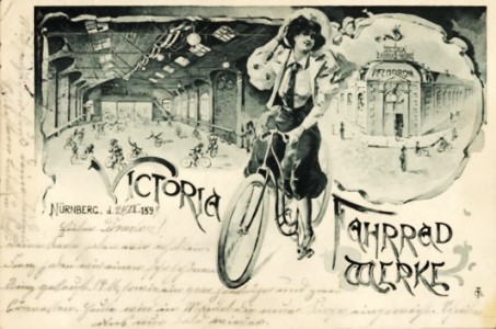 Ansichtskarte des Victoria-Velodroms von 1899 mit Innen- und Außenansicht